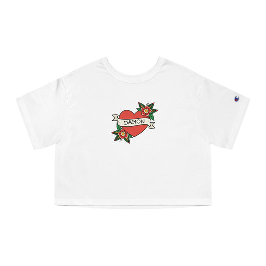 Damon Tattoo Heart Cropped T-Shirt